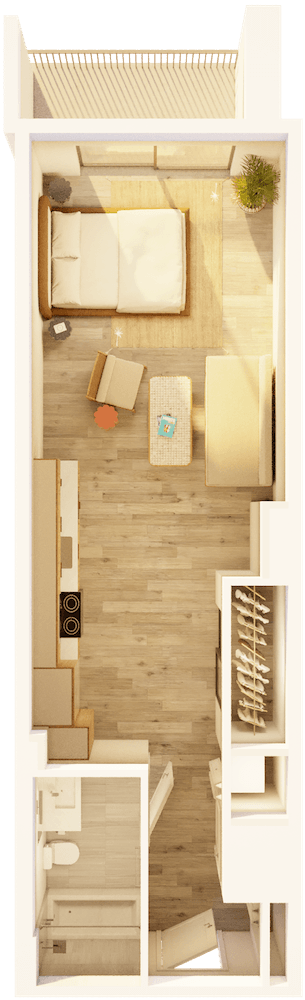 Floor plan for studio, 1 bath, 538 sqft